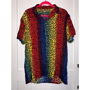 Primark Rainbow Cheeta Print men’s button up shirt size Medium